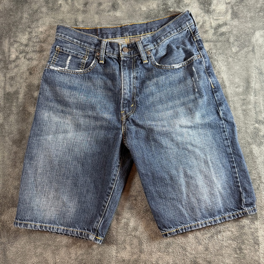 Levis 569 Mens W31 Loose Straight Denim Shorts Blue Distressed Casual Summer